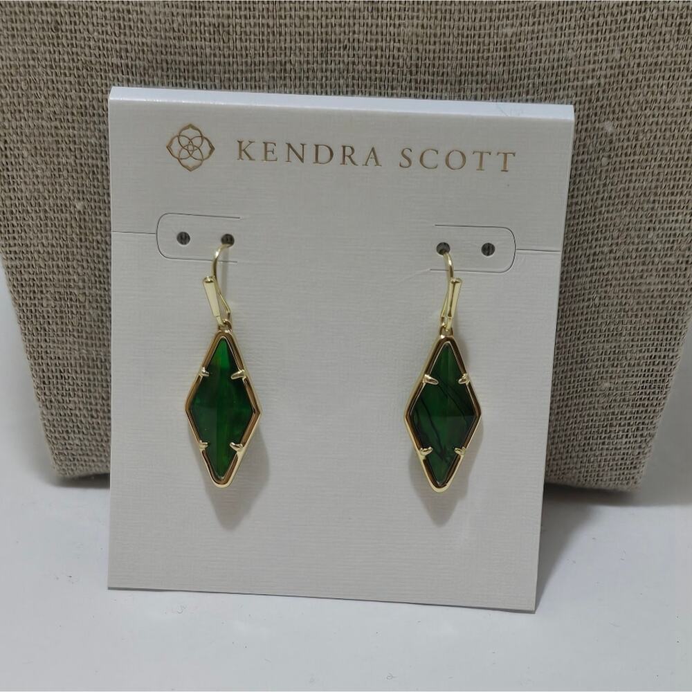 Kendra Scott Kinsley Drop Earrings In Kelly‎ Green New! - Picture 7 of 8